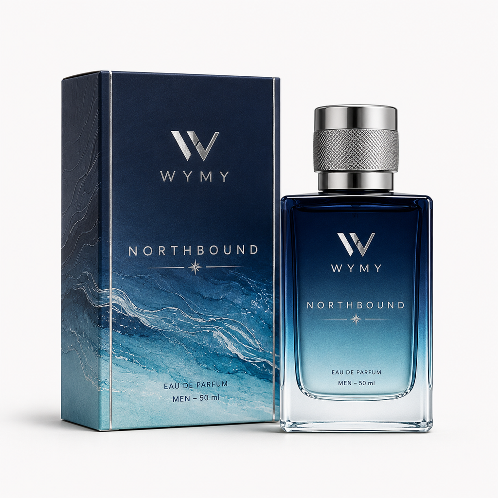 WYMY Northbound Eau de Parfum for Men 50 ml bottle and box in blue packaging