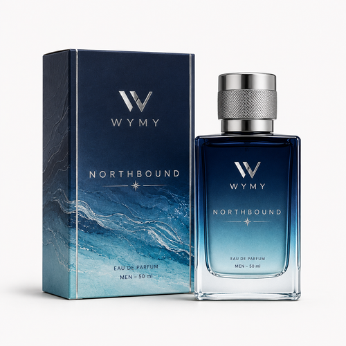 WYMY Northbound Eau de Parfum for Men 50 ml bottle and box in blue packaging